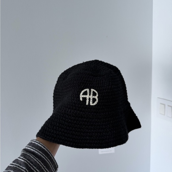 Anine Bing Black Crochet Bucket Hat